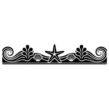 Coastal Border Black White Ocean Elements, Decorative. vector