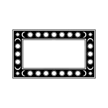 Celestial Frame Stars and Moons Border in Black White on White. vector