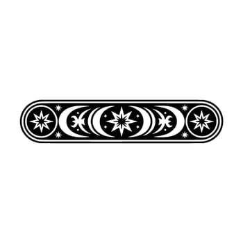 Celestial Ornament Star and Crescent Border, Black and White. vector