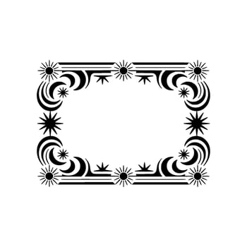 Art Deco Celestial Frame, Black White, Decorative. vector