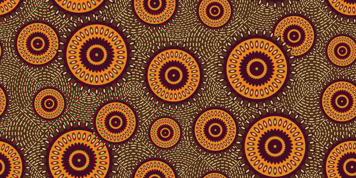 African ethnic traditional orange and brown pattern. seamless beautiful Kitenge, chitenge style. fashion design in colorful. Geometric circle abstract motif. Floral Ankara prints, African wax prints. vector