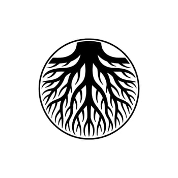Root System Circle , Black and White Minimalist. vector