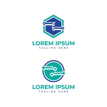 Technology logo design circle circuit hexagon circuit shape modern tech business startup vector