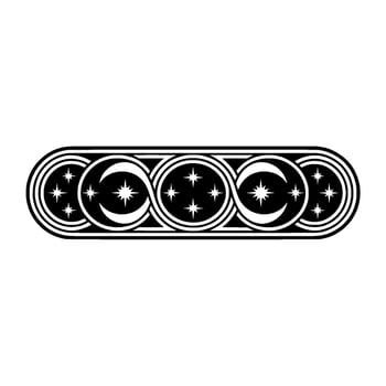 Elegant Celestial Border Crescent Moons, Stars, Interlocking Rings. vector