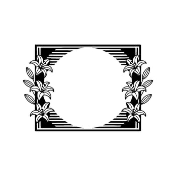 Elegant Lily Floral Frame Illustration, Black and White. vector