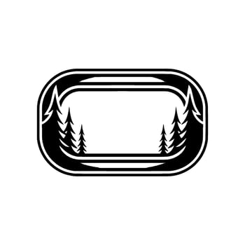 Black and White Forest in Oval Frame. vector