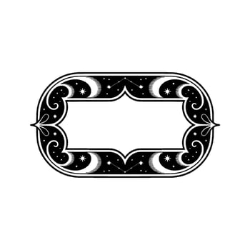 Celestial Frame Decorative Starry Border Illustration in Black White. vector