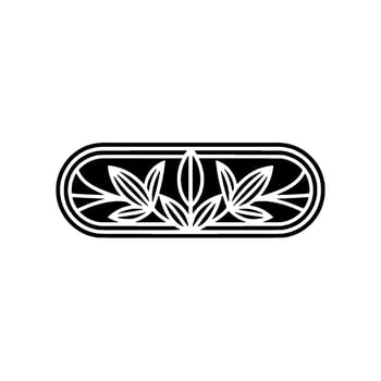 Decorative Foliage Emblem, Minimalist , Black and White. vector
