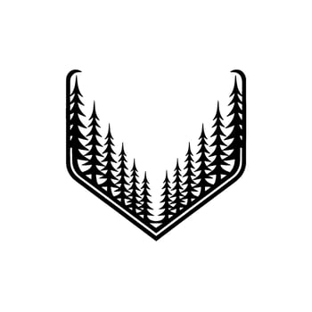Minimalist Pine Trees , Black White, Nature, Badge. vector