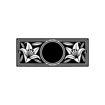 Floral Frame with Lily Accents, Black and White Ornamental. vector