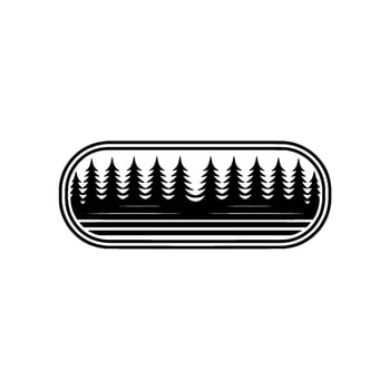 Minimalist Forest Badge Pine Trees in Oval Frame, Black White. vector