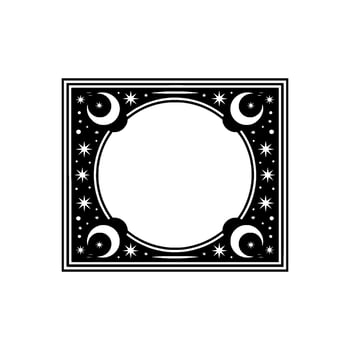 Celestial Frame Moon Stars Illustration, Black White, Decorative Border. vector