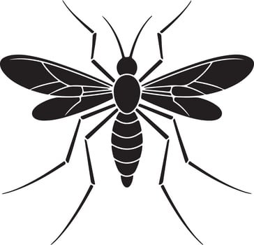 Black Silhouette of a Mosquito Detailed Illustration Showing Wings Legs Body Segments Isolated on White Background vector