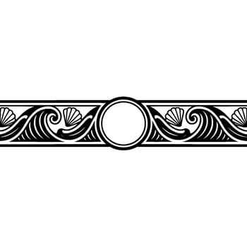 Art Nouveau Ocean Border with Circle, Black and White. vector