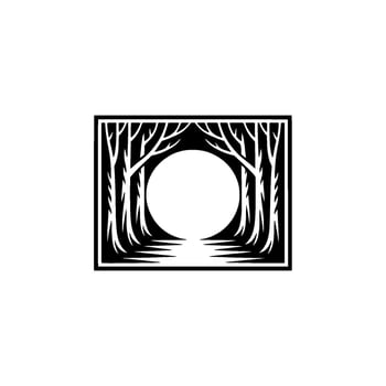 Silhouette Forest Scene Black White Square Illustration. vector