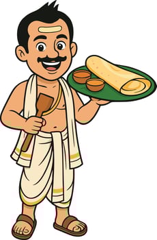 South Indian Chef Cartoon Holding Dosa Plate vector