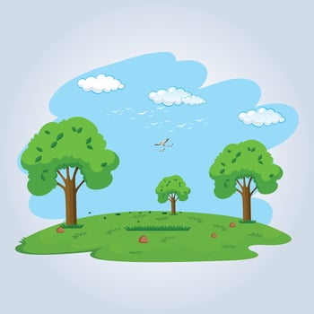 Green grass landscape art design with blue sky and birds like a garden vector