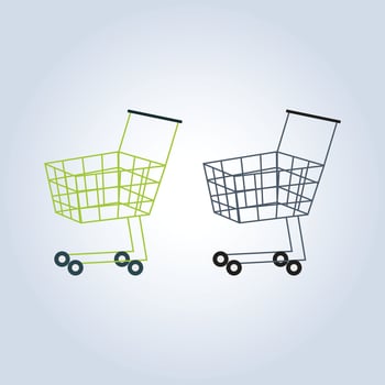 Shopping cart, grocery wheel design in different color vector