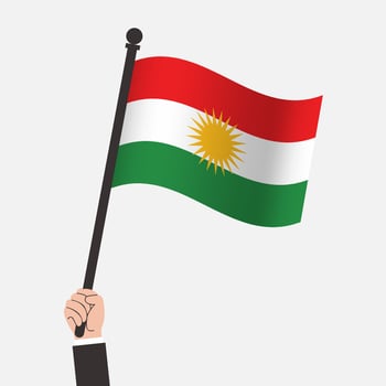 Kurdish flag held by a hand vector