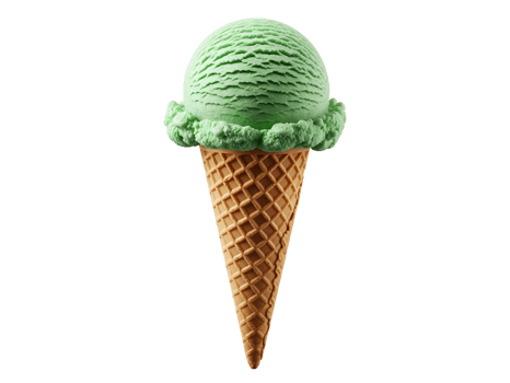 Fresh Mint Green Ice Cream Scoop in Waffle Cone isolated on transparent background png