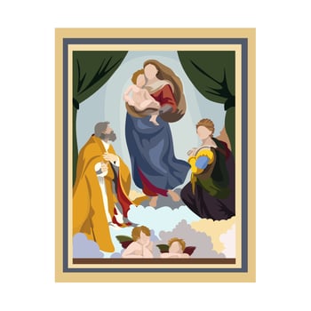 Sistine Madonna by Raphael Santi, famous painting, mother with child vector
