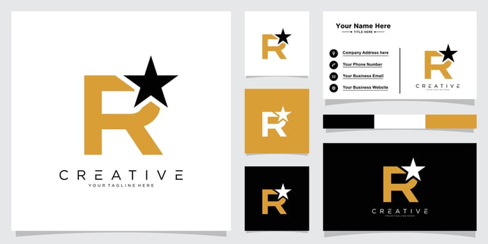 Star Logo Letter R. Star Symbol R Template with business card design template vector