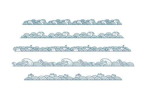 Minimalist Japanese Inspired Wave Outline Borders collection vector