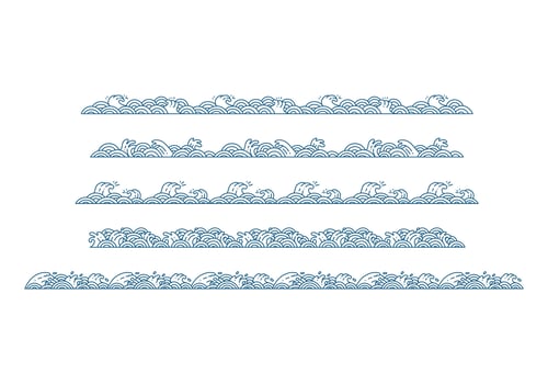 Japanese Inspired Wave and tide Outline Borders collection vector