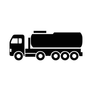 Silhouette illustration of a black fuel tanker truck with six wheels total vector