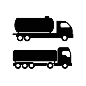 Two black silhouette illustrations of trucks on a white background design vector