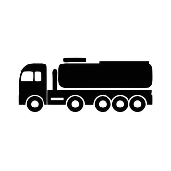 A black silhouette of a tank truck with multiple wheels on a white background vector