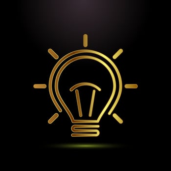 Electric light bulb icon illustration, Creative idea icon sign symbol in gold color style vector