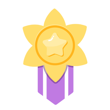flower Gold Star Medal Illustration with purple ribbon png