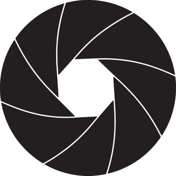 Dramatic Black and White Camera Lens Diaphragm Shutter Opening, Abstract Photography Icon, Stylish Graphic Design Element vector