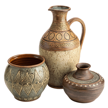 Ornate ceramic pottery set isolated png