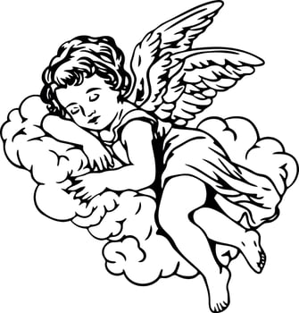 Sweet angel cherub baby sleeping on a cloud vector