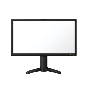 Sleek black computer monitor with blank white screen, standing on sturdy base, perfect for office or home use. minimalist design adds modern touch to any workspace png