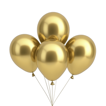 Shiny golden balloons clustered together, reflecting light and creating festive atmosphere. Perfect for celebrations, parties, or special events, these balloons add touch of elegance and joy png