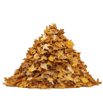 Pile of vibrant autumn leaves in shades of orange and yellow creates warm and seasonal atmosphere. leaves are stacked in triangular shape, evoking sense of fall png