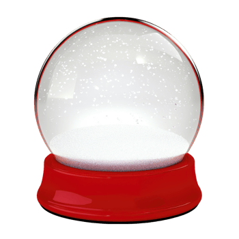 Clear snow globe with red base, filled with white snow like particles, evokes sense of winter wonder and nostalgia. simple design invites imagination and creativity png