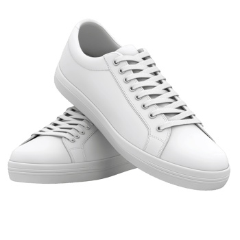Pair of stylish white sneakers with minimalist design, featuring clean lines and classic lace up style, perfect for casual wear png
