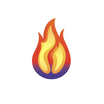 Vibrant flame icon with gradient of yellow, orange, and blue, symbolizing energy and warmth. stylized design is set against transparent background, conveying sense of dynamic movement png
