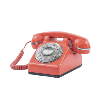 Vintage red rotary dial telephone with coiled cord evokes nostalgia and classic design. retro style and bold color make it striking decorative piece png
