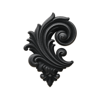 Ornate black decorative flourish with intricate swirling patterns, often used in classical design elements for embellishment. elegant curves and details add touch of sophistication png