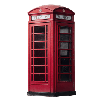 Classic red British telephone booth stands tall, showcasing its iconic design with glass paneled windows and domed roof. This nostalgic symbol evokes sense of history and charm png