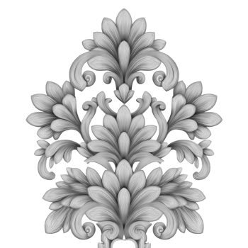Intricate grayscale ornamental design featuring symmetrical floral patterns and swirling elements, evoking sense of elegance and classic artistry png