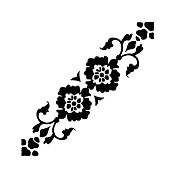 Decorative floral design featuring intricate black flowers and leaves arranged diagonally, creating elegant and classic pattern png