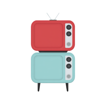 Retro televisions with red and blue casings are stacked, featuring vintage dials and antennas, evoking nostalgia png