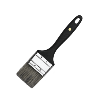 Black handled paintbrush with metal ferrule and synthetic bristles, ideal for painting and decorating projects. brush is isolated on transparency background png