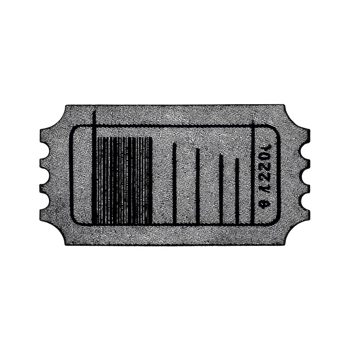 Vintage style black and white ticket with barcode and perforated edges, evoking nostalgic feel. ticket is isolated on transparent background png